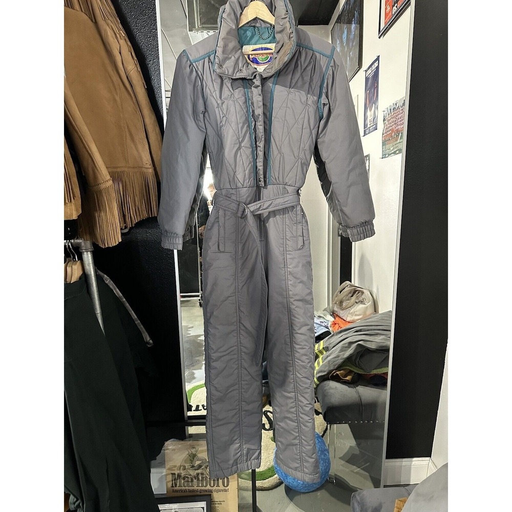 Vintage 90s Pedigree Gray Quilted Ski Snowsuit Women's Size 12
